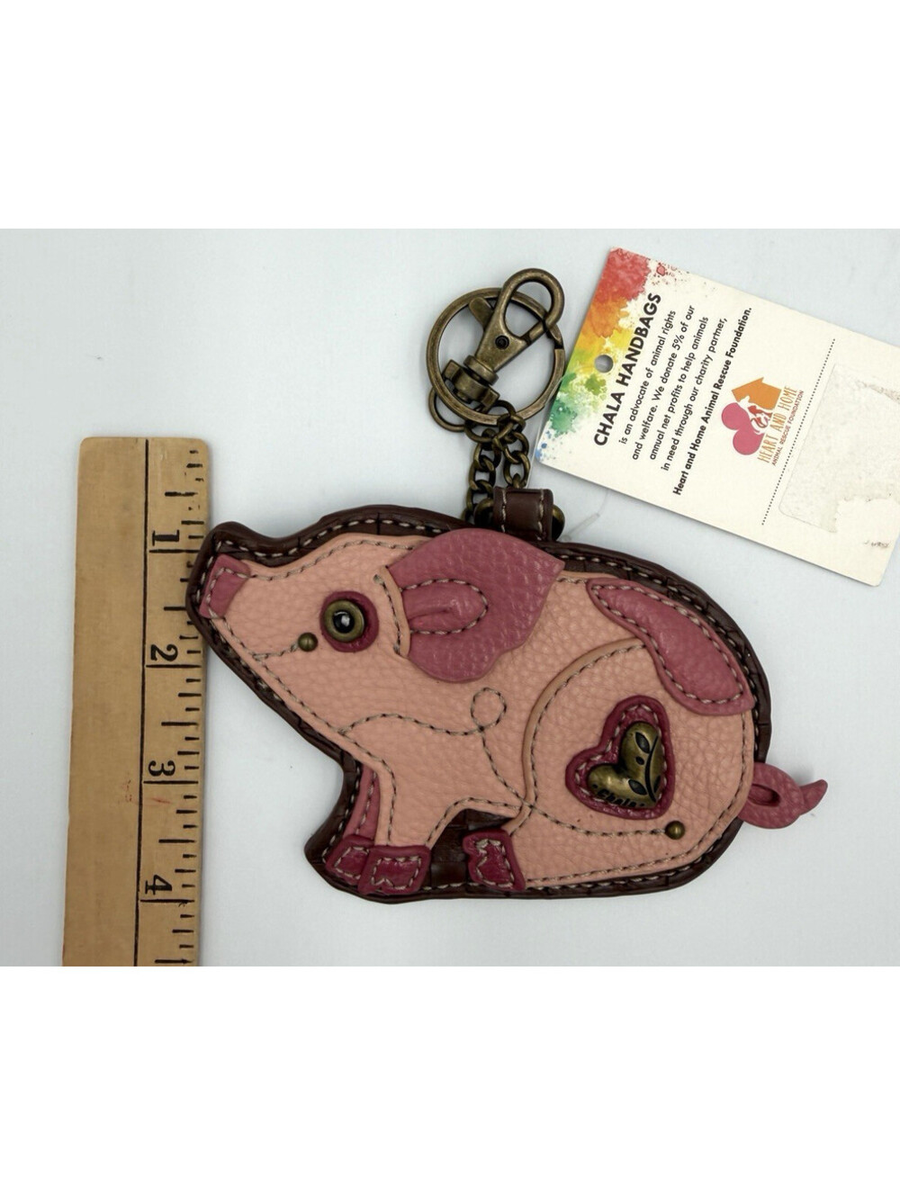 Chala Pal Pig Coin Purse Keychain Brown Faux Leather Whimsical Boho Small Wallet - Picture 4 of 4